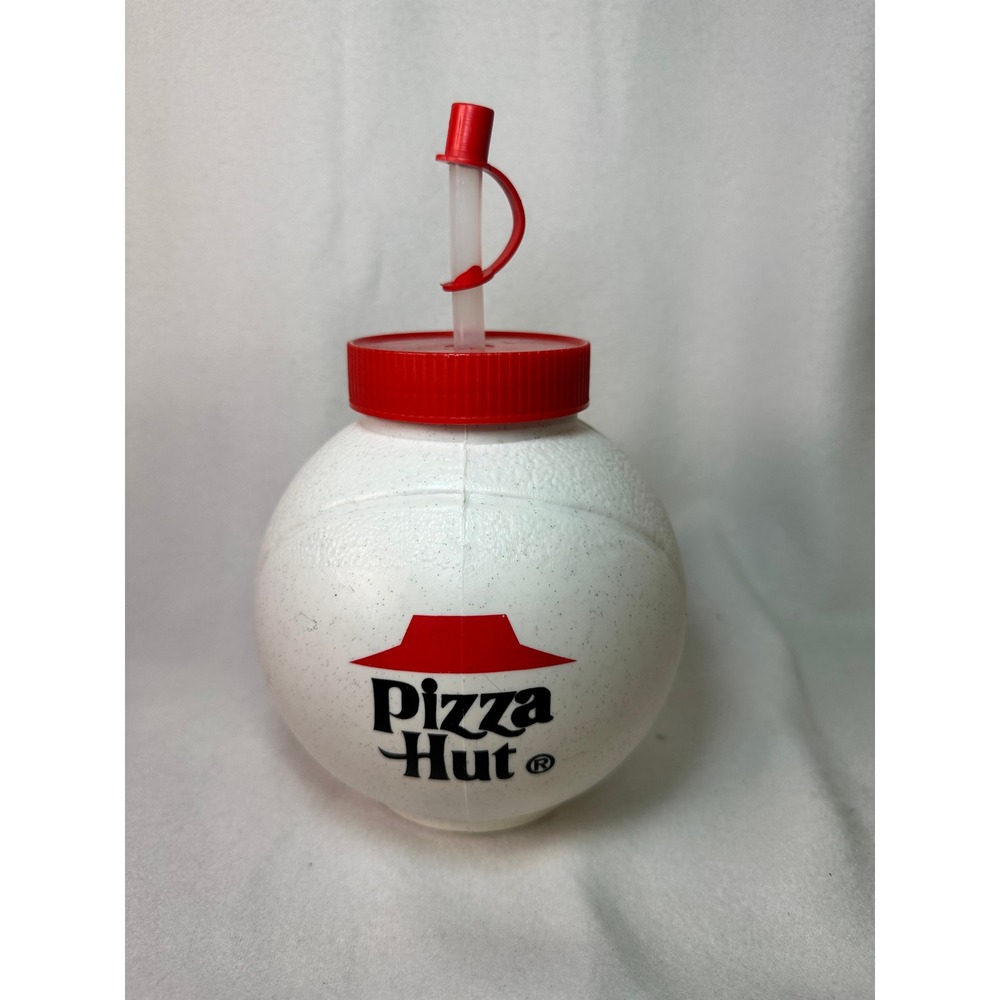 Vintage Pizza Hut Basketball Souvenir Cup White‎ Plastic Water Bottle Straw Lid